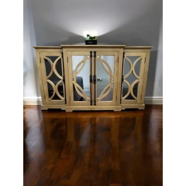 Modern Coastal Acacia Wood 3-Mirror Door Credenza - Image 2