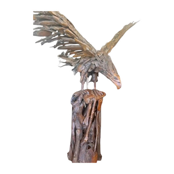 7' Teak Eagle Statue – Tree Stump Base Indoor Outdoor Decor - Image 4