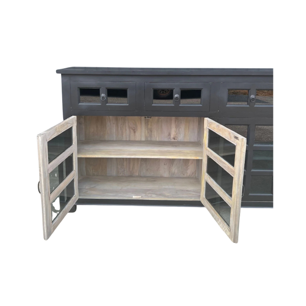Coastal Black Smoked Glass Door Credenza - Image 4