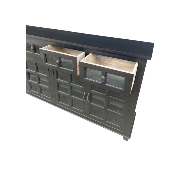 Coastal Black Smoked Glass Door Credenza - Image 3