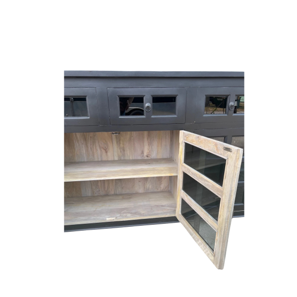 Coastal Black Smoked Glass Door Credenza - Image 5