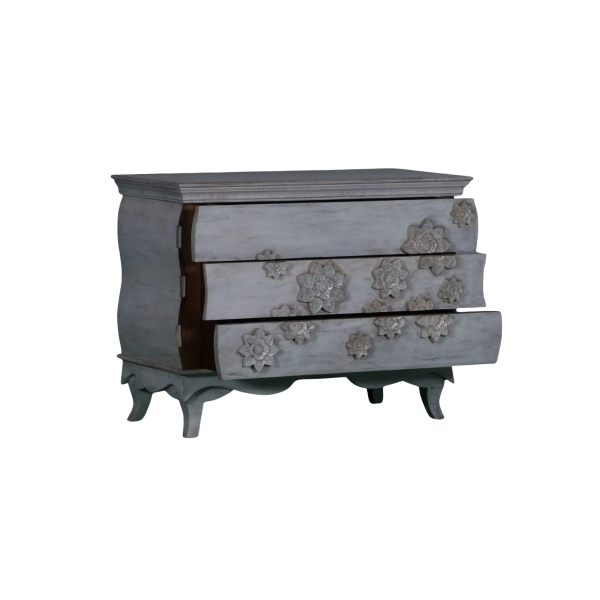 French Bombay Floral Carved 3-Drawer Chest - Image 2
