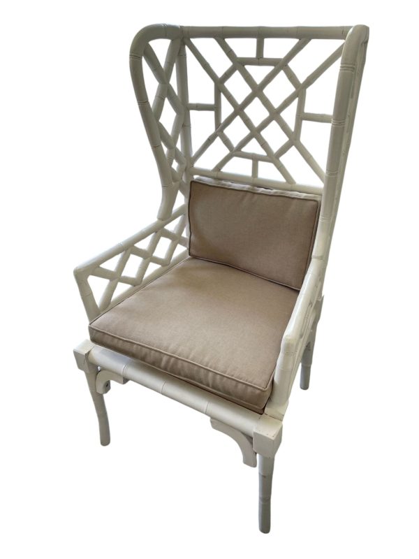 Pair of Coastal Boho Mahogany Pagoda Wingback Armchairs - Image 2