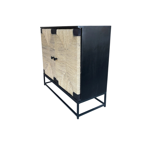Industrial Boho 2-Door Wicker Steel Cabinet - Image 3
