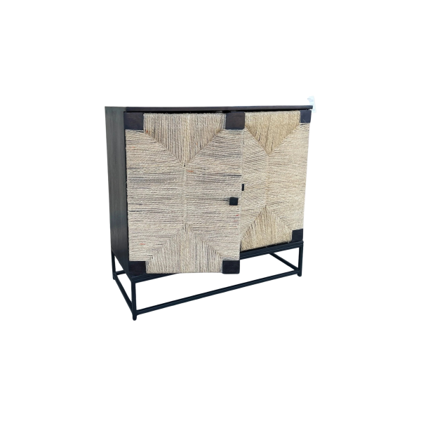 Industrial Boho 2-Door Wicker Steel Cabinet - Image 2