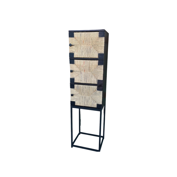 Industrial Boho 3-Door Wicker Metal Storage Cabinet - Image 2