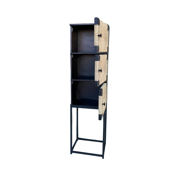 Industrial Boho 3-Door Wicker Metal Storage Cabinet - Image 4