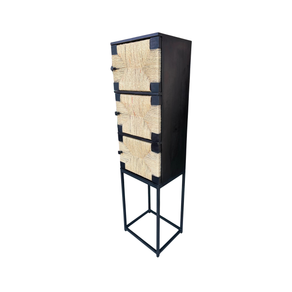 Industrial Boho 3-Door Wicker Metal Storage Cabinet - Image 3