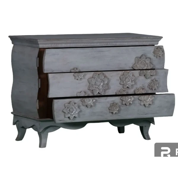 French Bombay Floral Carved 3-Drawer Chest - Image 2