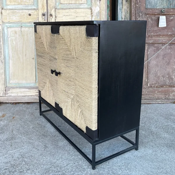 Industrial Boho 2-Door Wicker Steel Cabinet - Image 4