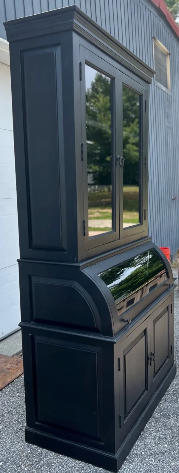 Single Roll Curved Glass Bread Pantry Hutch Black - Image 2