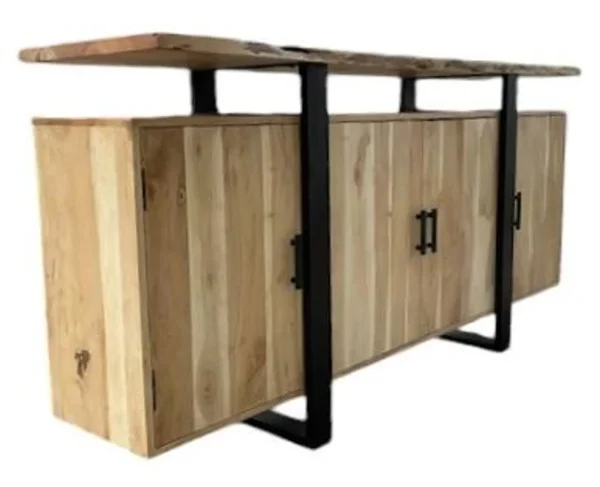 Rustic Live Edge Acacia Wood 4-Door Buffet Cabinet - Image 3