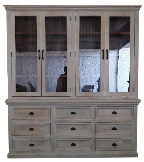 Modern Tall Double Bookcase 4 Glass Door Hutch - Image 2