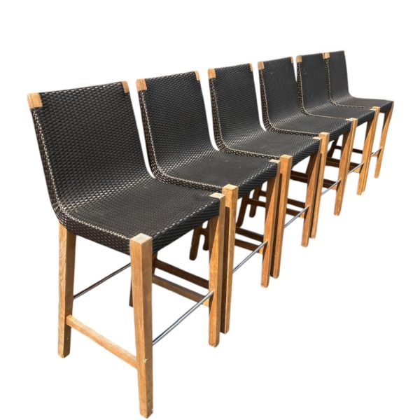 Set of 6 JANUS et Cie Teak Woven Bronze Barstools - Image 2