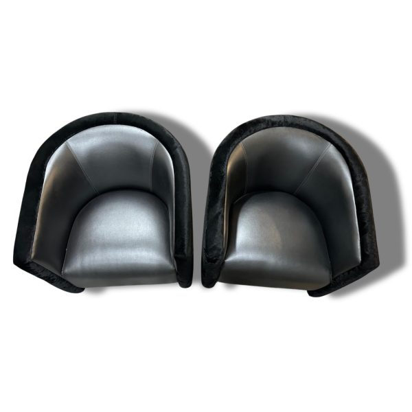 Pair of Black Velvet and Vinyl Club Chairs - Image 4