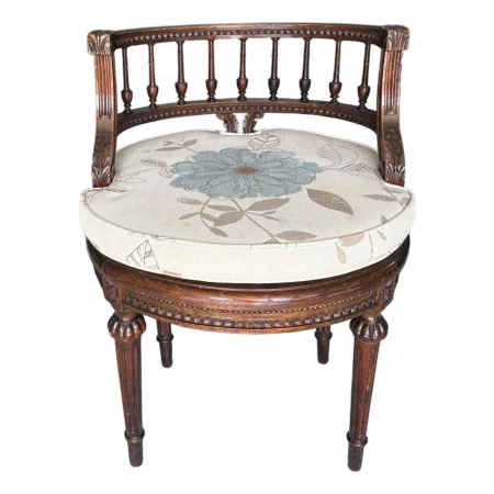 1990s Antique French Carved Round Vanity Chair