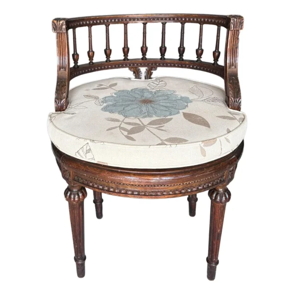 1990s Antique French Carved Round Vanity Chair