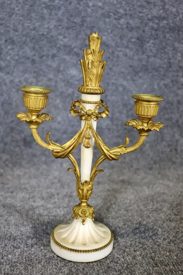 Fine Pair of French Louis XV Style Bronze Candelabras with White Marble Bases - Image 2