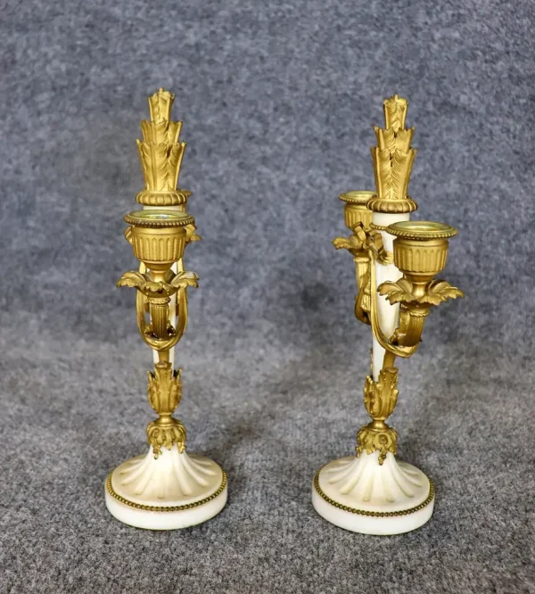 Fine Pair of French Louis XV Style Bronze Candelabras with White Marble Bases - Image 3