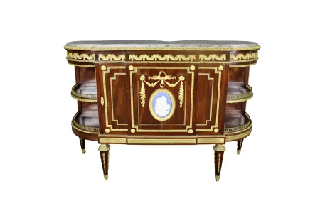 19TH C Louis XVI Style French Marble Top Server with Wedgewood Plaque