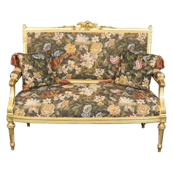 Fantastic Carved Birds Parcel Gilded French Louis XVI Style Settee Canape