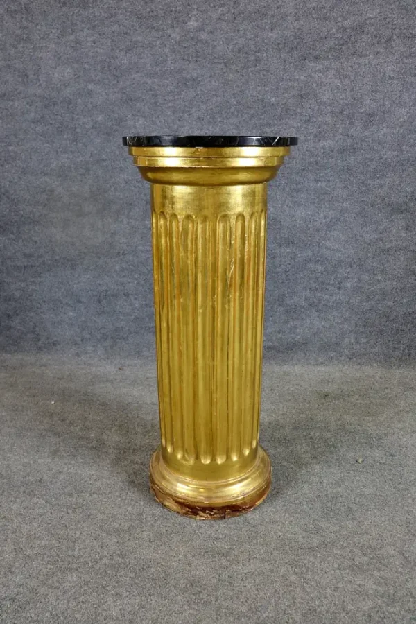 Fantastic Fluted Ionic Giltwood Columnal Italian Marble Top Pedestal - Image 2