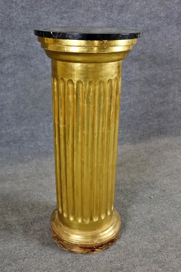 Fantastic Fluted Ionic Giltwood Columnal Italian Marble Top Pedestal - Image 3