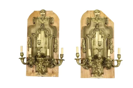Early 19th C Palace Size French 5 Arm Pair Sconces