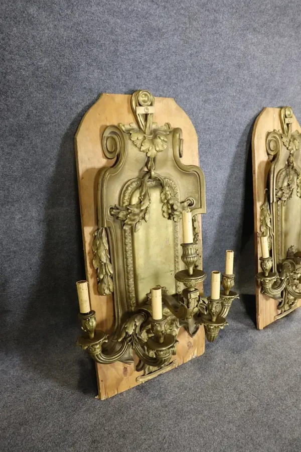 Early 19th C Palace Size French 5 Arm Pair Sconces - Image 5