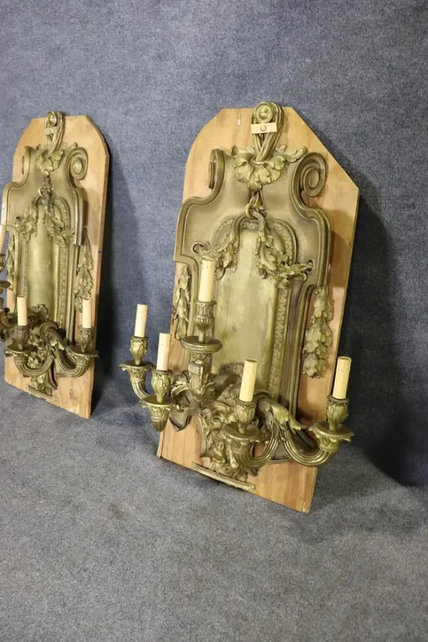 Early 19th C Palace Size French 5 Arm Pair Sconces - Image 4