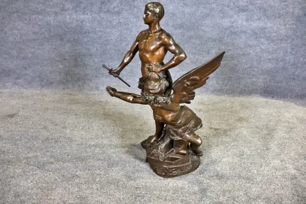 19TH C Signed L Madrassi Bronze Sculpture Man With Angel - Image 2