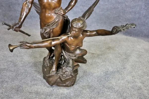 19TH C Signed L Madrassi Bronze Sculpture Man With Angel - Image 6