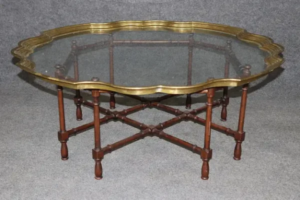 Fine Quality Baker Furniture Brass Tray Top Faux Bamboo Coffee Table - Image 2