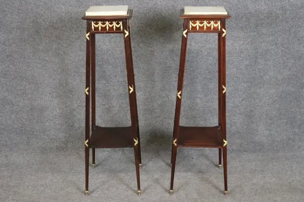 Fine Pair of Fine French Louis XVI Marble Top Bronze Mounted Planstands 1930s - Image 2