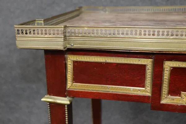 French 1920s era Breccia Marble Top Louis XVI Style Mahogany Console Table - Image 4