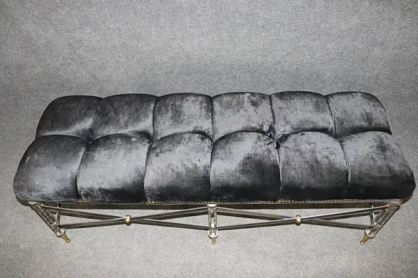Fantastic Hollywood Regency Tufted Steel Brass Window Bench Manner Andre Arbus - Image 2