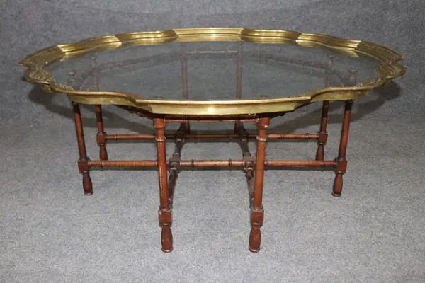 Fine Quality Baker Furniture Brass Tray Top Faux Bamboo Coffee Table - Image 3