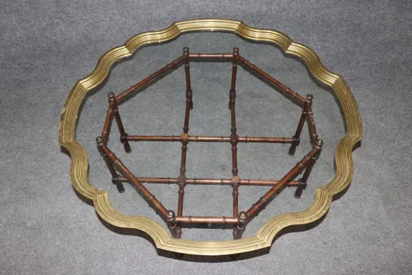 Fine Quality Baker Furniture Brass Tray Top Faux Bamboo Coffee Table - Image 4