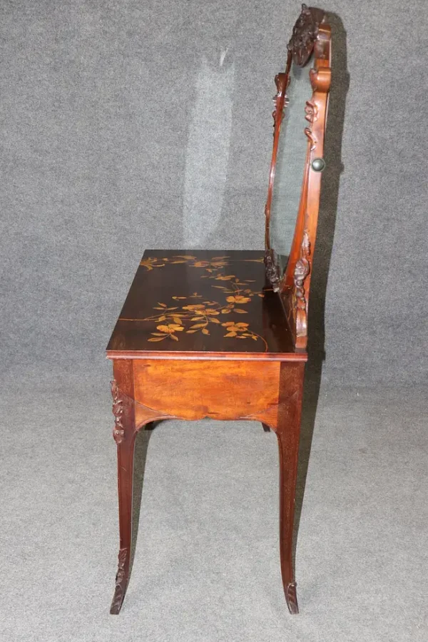 French Art Nouveau Inlaid Walnut and Satinwood ladies Vanity Manner Galle - Image 5