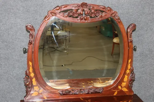 French Art Nouveau Inlaid Walnut and Satinwood ladies Vanity Manner Galle - Image 4