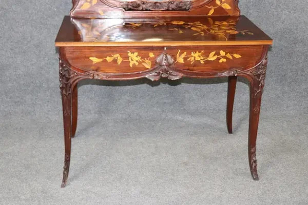 French Art Nouveau Inlaid Walnut and Satinwood ladies Vanity Manner Galle - Image 3