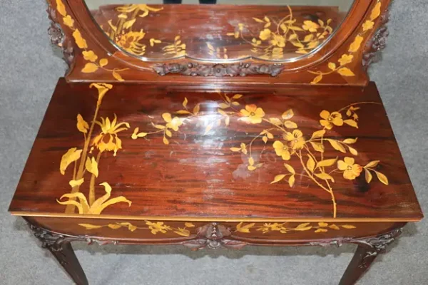 French Art Nouveau Inlaid Walnut and Satinwood ladies Vanity Manner Galle - Image 6