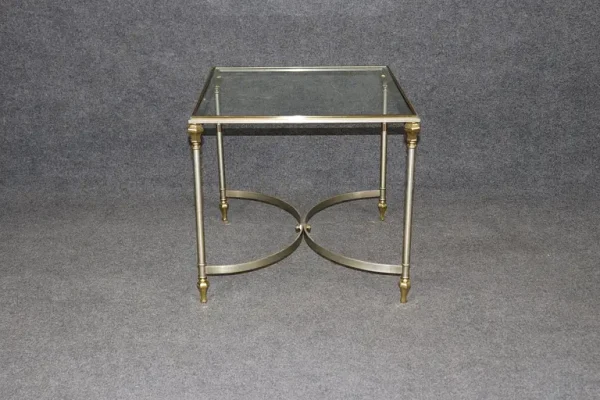 Brass Steel and Glass Top French Maison Jansen Style Directoire End Table - Image 2