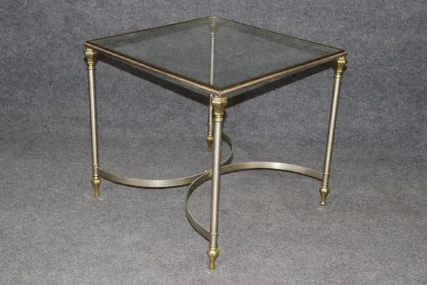 Brass Steel and Glass Top French Maison Jansen Style Directoire End Table - Image 4