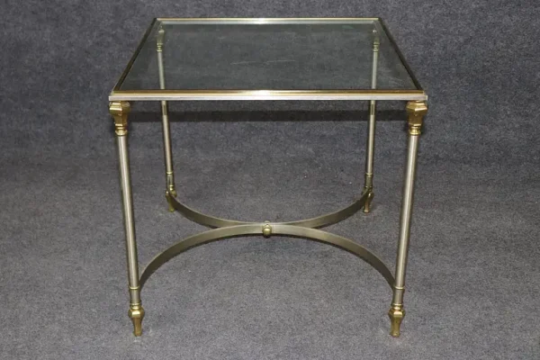 Brass Steel and Glass Top French Maison Jansen Style Directoire End Table - Image 3