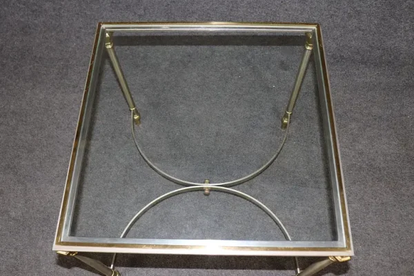 Brass Steel and Glass Top French Maison Jansen Style Directoire End Table - Image 5