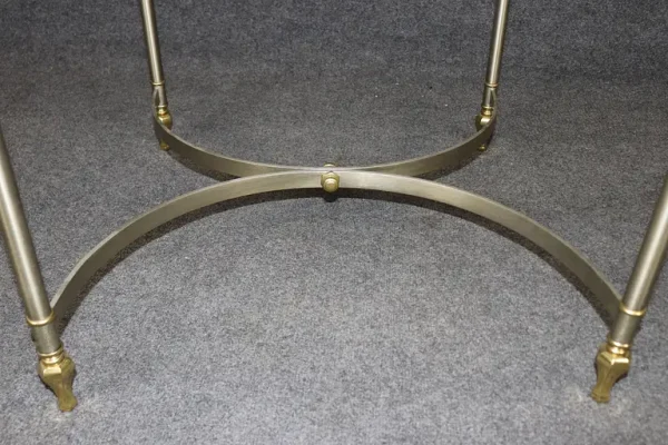 Brass Steel and Glass Top French Maison Jansen Style Directoire End Table - Image 8
