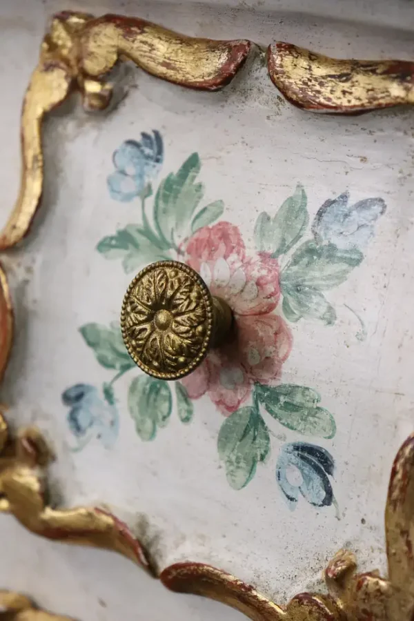Fantastic Antique Painted Gilded Italian Venetian Bombe Vanity with Mirror - Image 12