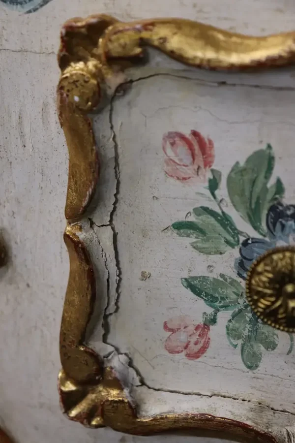 Fantastic Antique Painted Gilded Italian Venetian Bombe Vanity with Mirror - Image 11