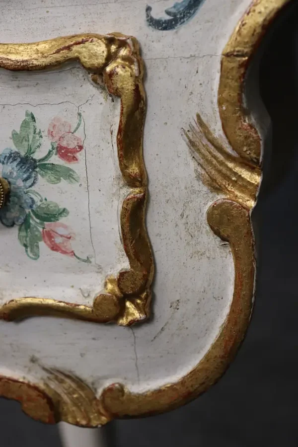 Fantastic Antique Painted Gilded Italian Venetian Bombe Vanity with Mirror - Image 10